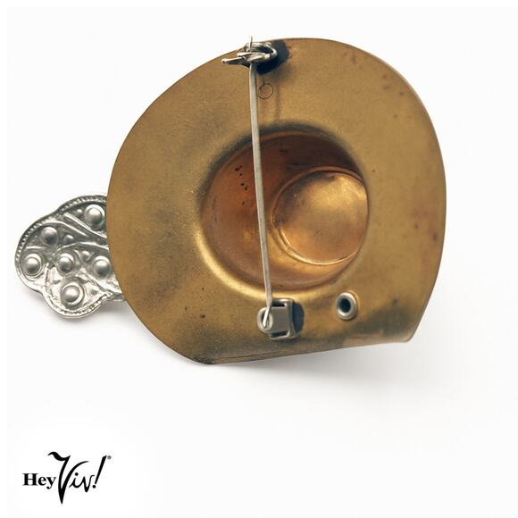 Vintage Gold Hat w Feather Brooch 2" Collectible Costume Jewelry Pin - Hey Viv - Picture 3 of 6